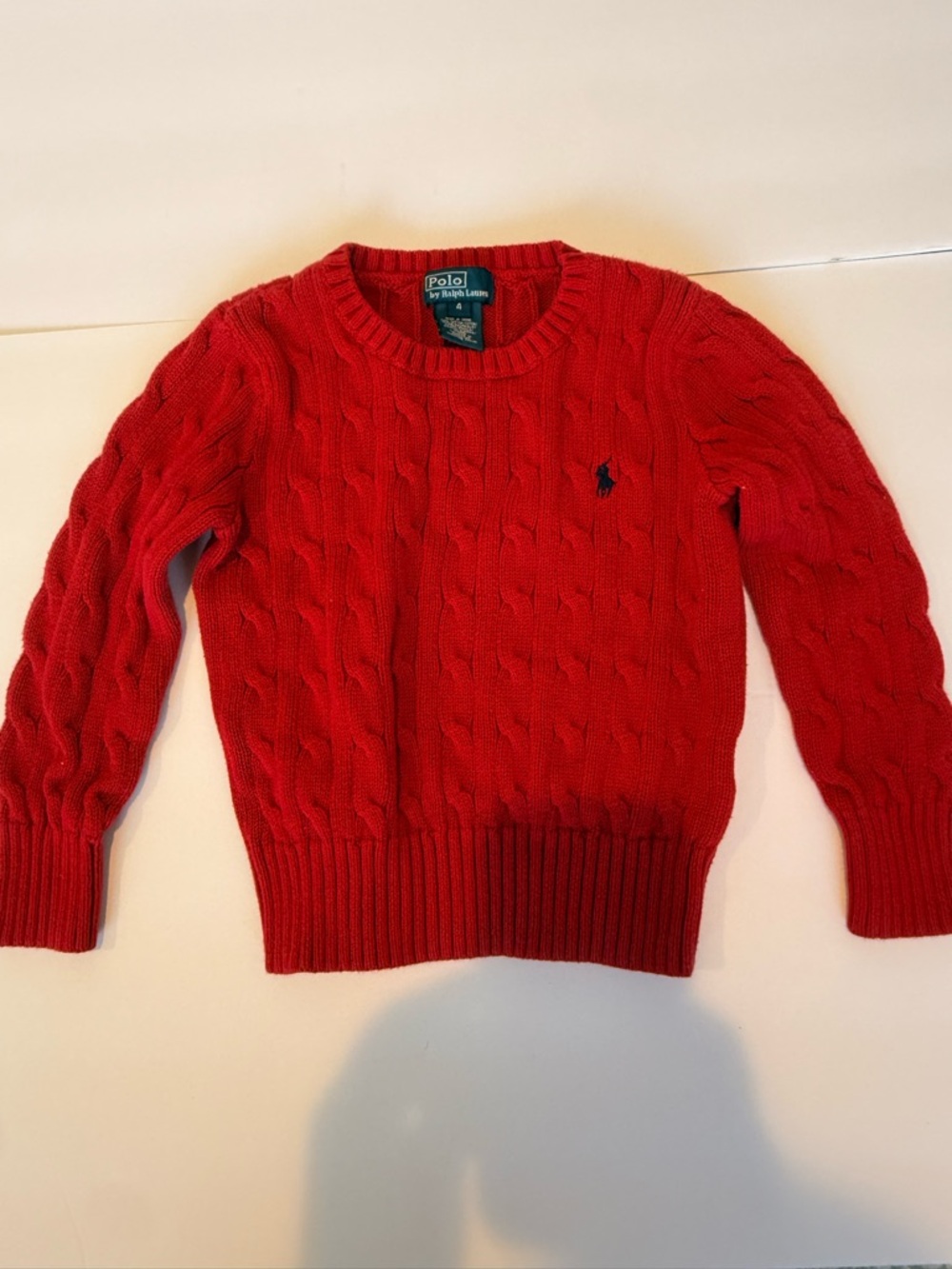 Polo by Ralph Lauren Boys size 4 Bright Red Cable-Knit Crew Sweater - Kids